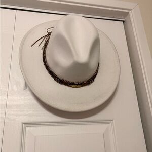 White Fedora Hat with Brown Band